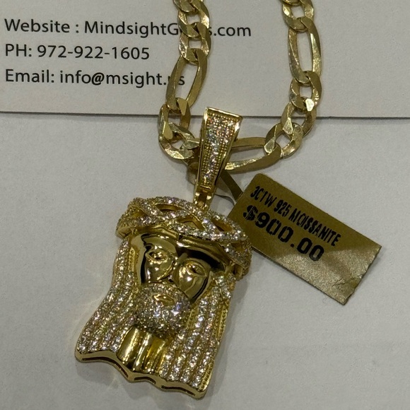 14k Yellow Gold Vermeil 3ct VVS GRA certified Moissanite Diamond Jesus pendant - Picture 8 of 8